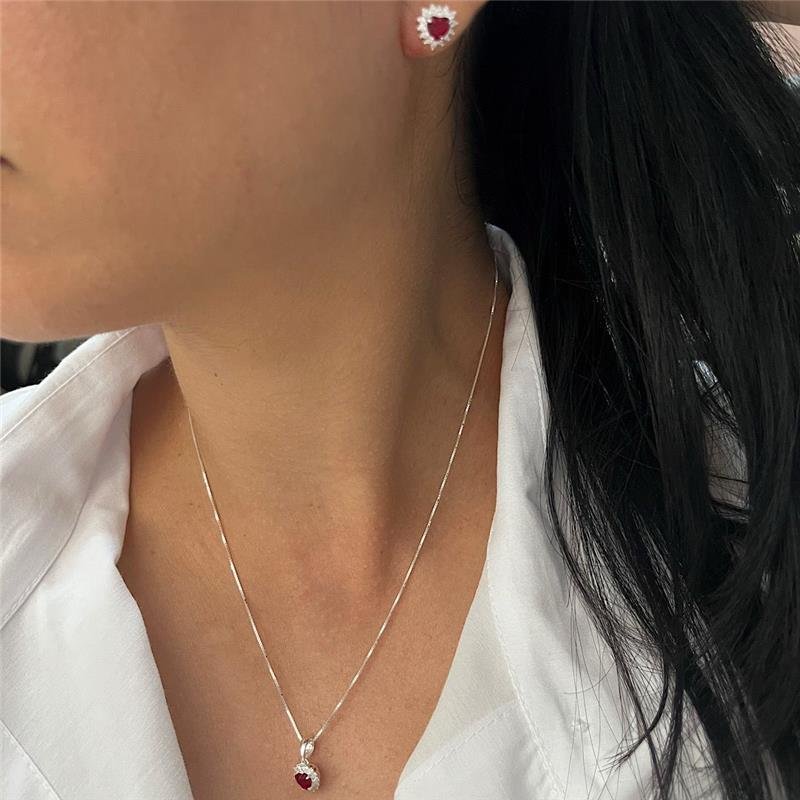 CONJUNTO CORAÇÃO ZIRCÔNIAS VERMELHA PRATA 925