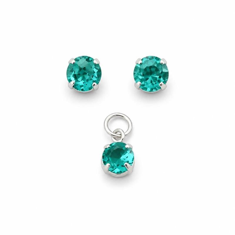 CONJUNTO ZIRCÔNIA VERDE TURMALINA 5MM PRATA 925