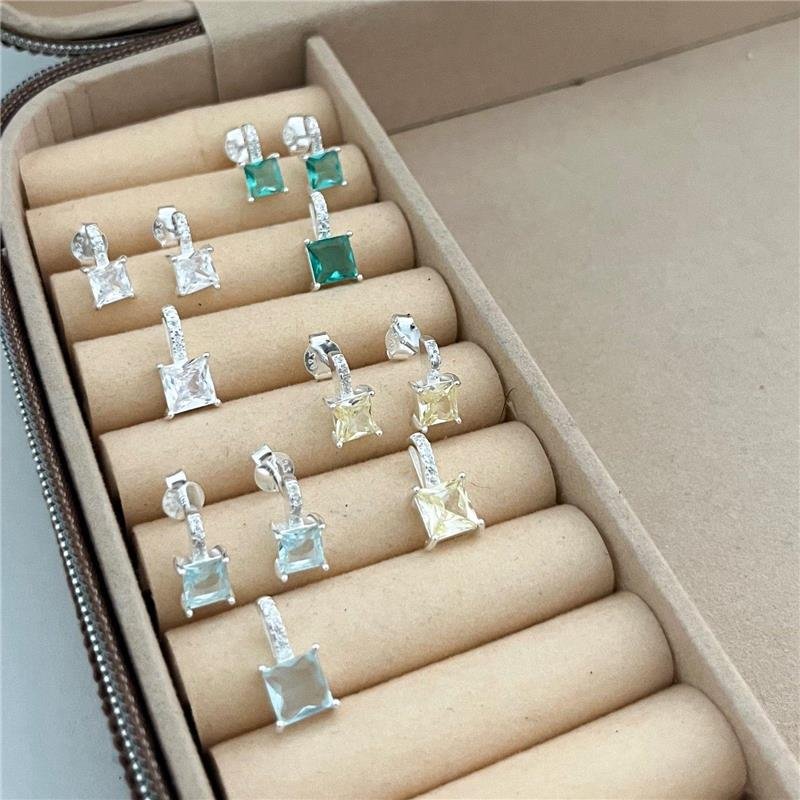 CONJUNTO QUADRADO CRISTAL CRAVEJADO PRATA 925