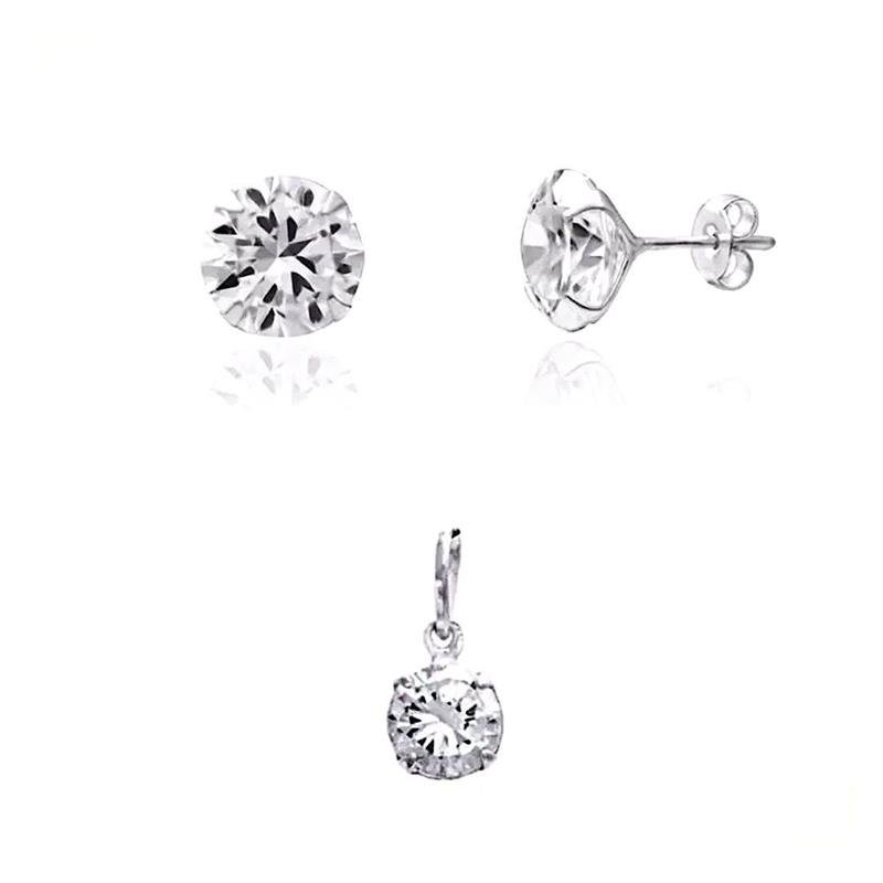 CONJUNTO BRINCO E PINGENTE PONTO DE LUZ 5MM PRATA 925