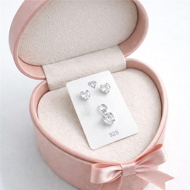 CONJUNTO CORAÇÃO ZIRCÔNIAS 6MM PRATA 925