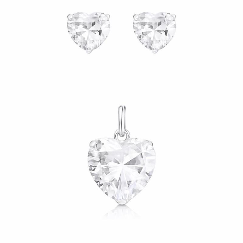 CONJUNTO CORAÇÃO ZIRCÔNIAS 6MM PRATA 925