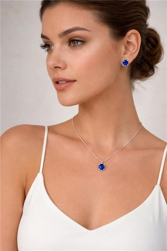 CONJUNTO ZIRCÔNIAS AZUL SAFIRA 5MM PRATA 925