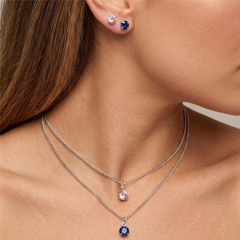 CONJUNTO ZIRCÔNIAS ROSA 5MM PRATA 925