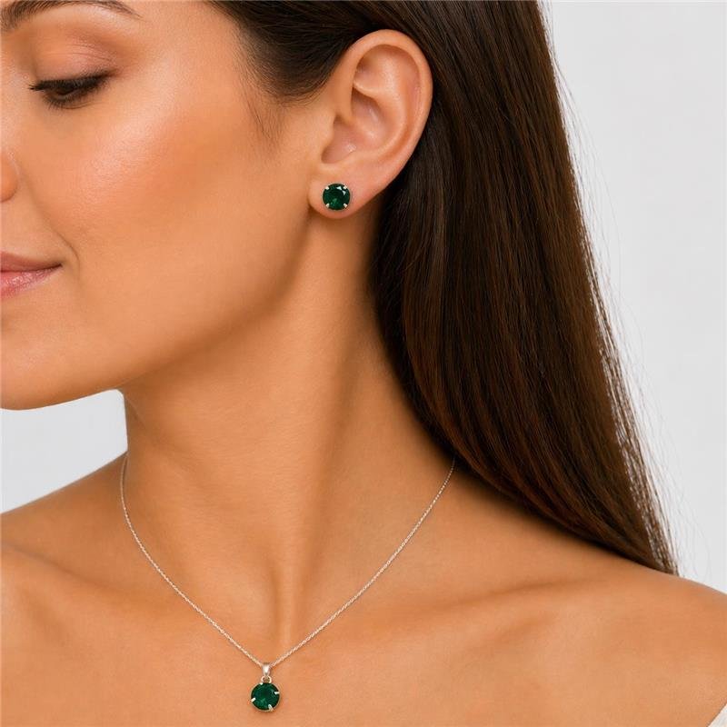 CONJUNTO ZIRCONIAS VERDE ESMERALDA 10MM PRATA 925