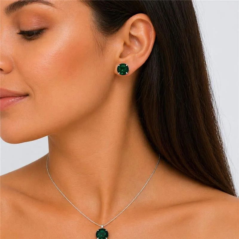CONJUNTO ZIRCÔNIAS ESMERALDA 12MM PRATA 925