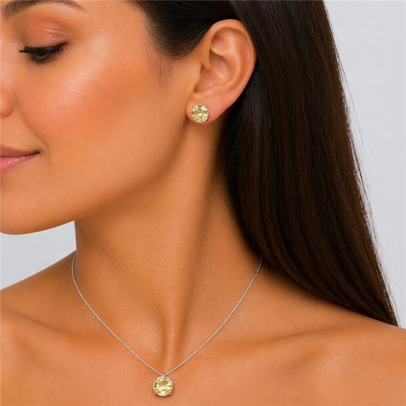 CONJUNTO ZIRCÔNIAS CITRINO 12MM PRATA 925