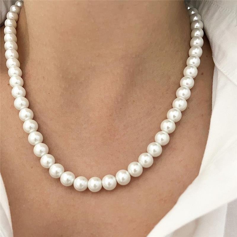 COLAR PÉROLA MURANO 8MM 45CM PRATA 925