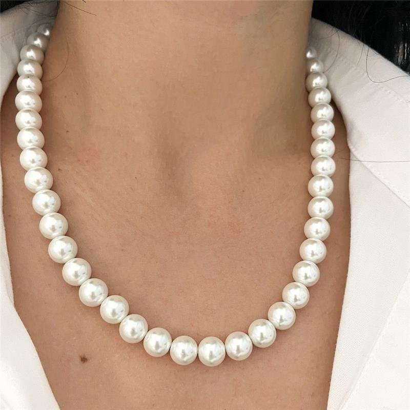 COLAR PÉROLA MURANO 10MM 50CM PRATA 925