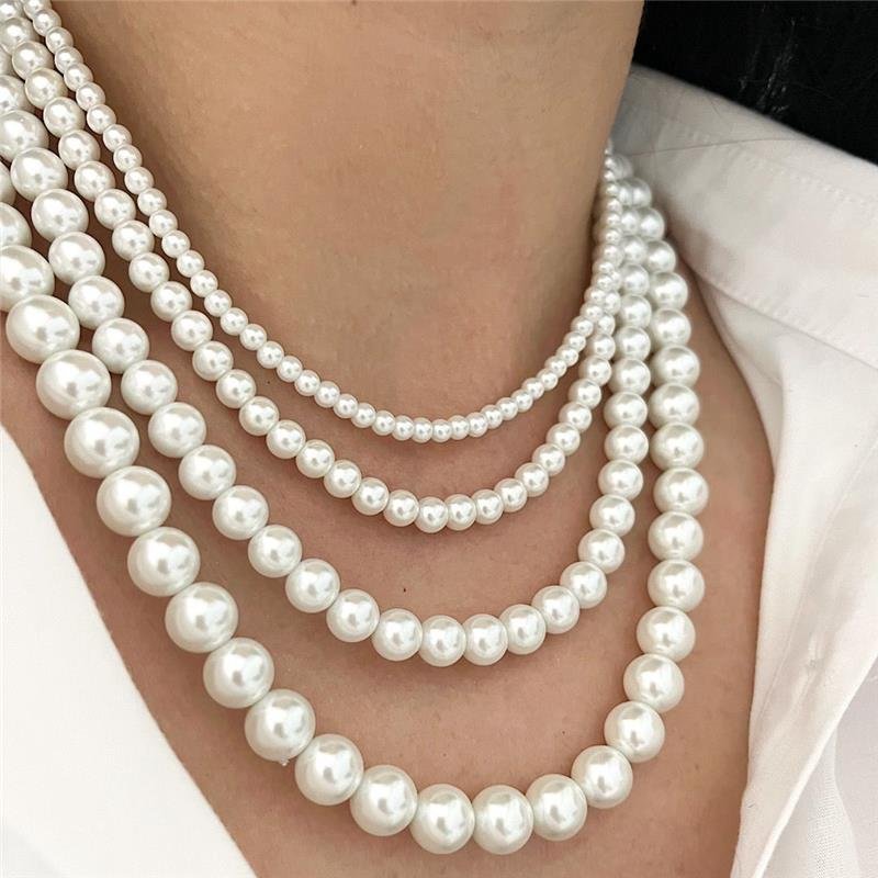 COLAR PÉROLA MURANO 10MM 50CM PRATA 925