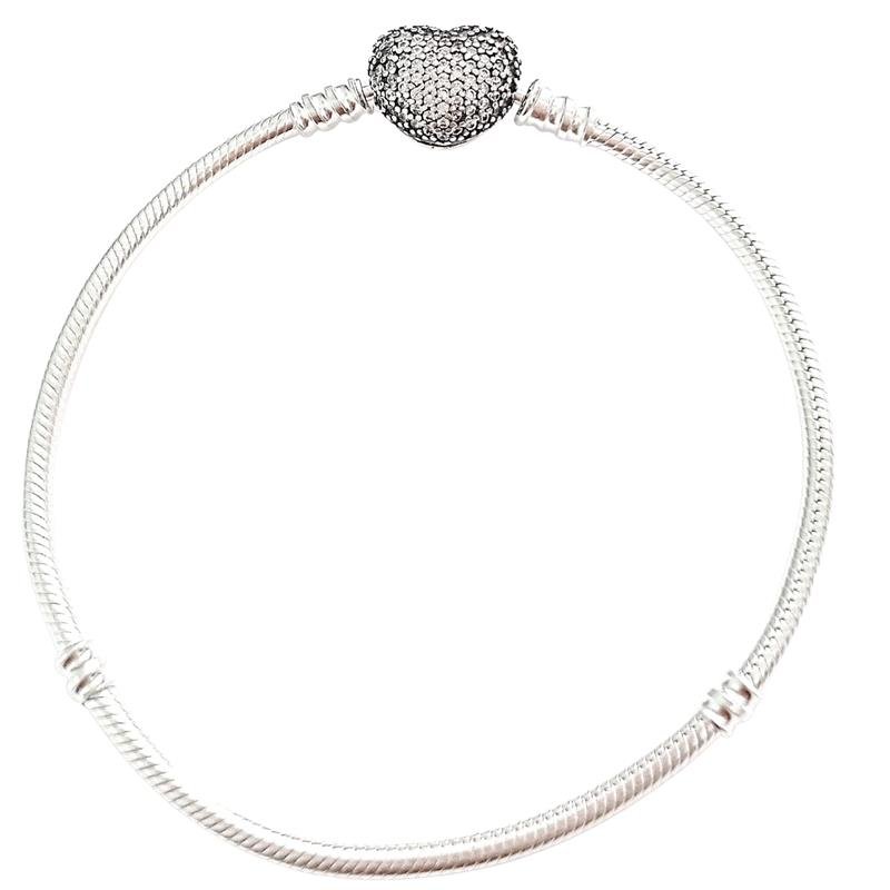 PULSEIRA IMPORTADA PARA BERLOQUES CORAÇÃO CRAVEJADO PRATA 925