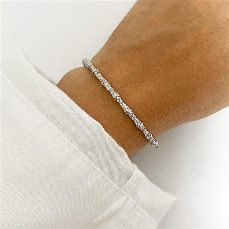 PULSEIRA BRACELETE CRAVEJADA CRISTAL PRATA 925