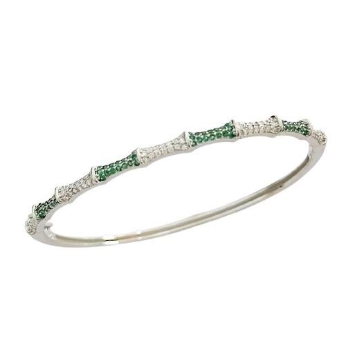 PULSEIRA BRACELETE CRAVEJADO CRISTAL E VERDE PRATA 925