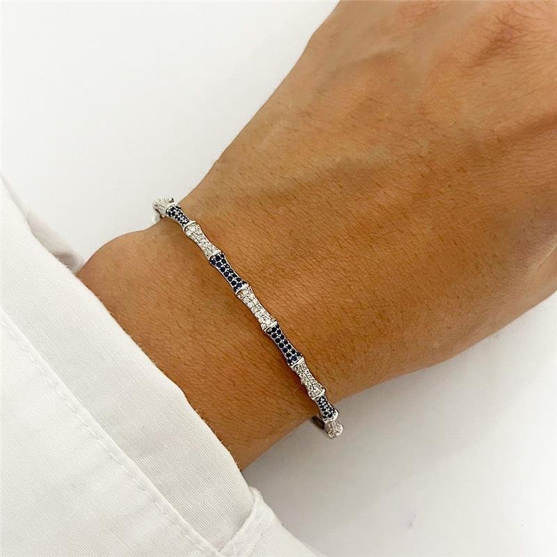 PULSEIRA BRACELETE CRAVEJADO CRISTAL E AZUL PRATA 925