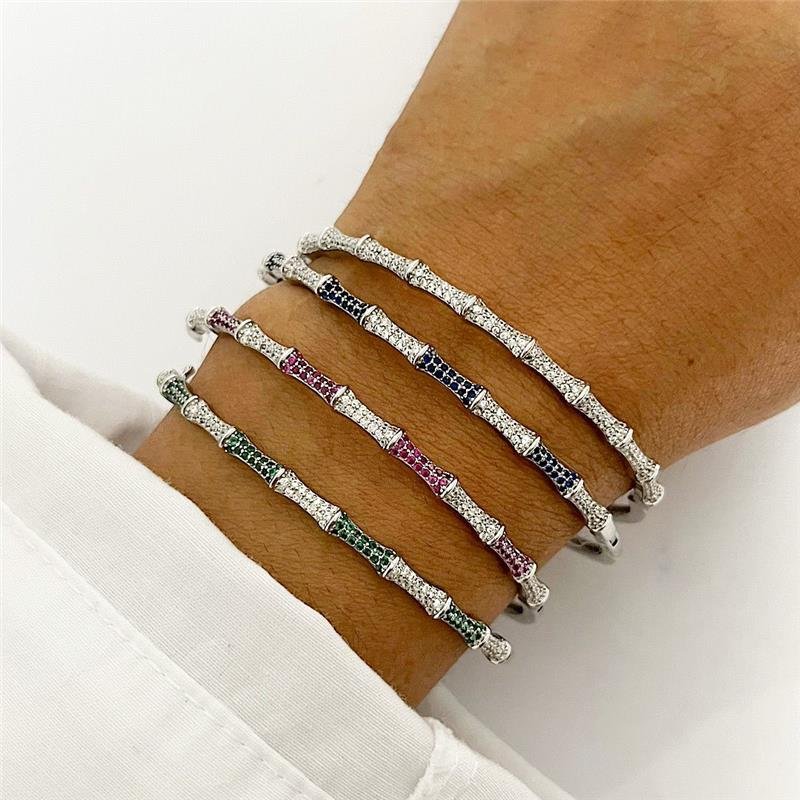 PULSEIRA BRACELETE CRAVEJADO CRISTAL E AZUL PRATA 925