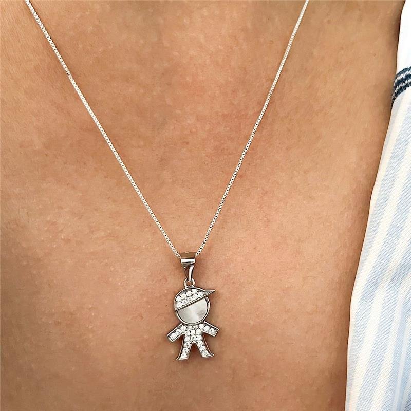 PINGENTE MENINO MADREPEROLA CRAVEJADO PRATA 925
