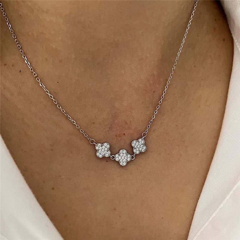 COLAR VANCLEEF 3 TREVOS CRISTAL PRATA 925