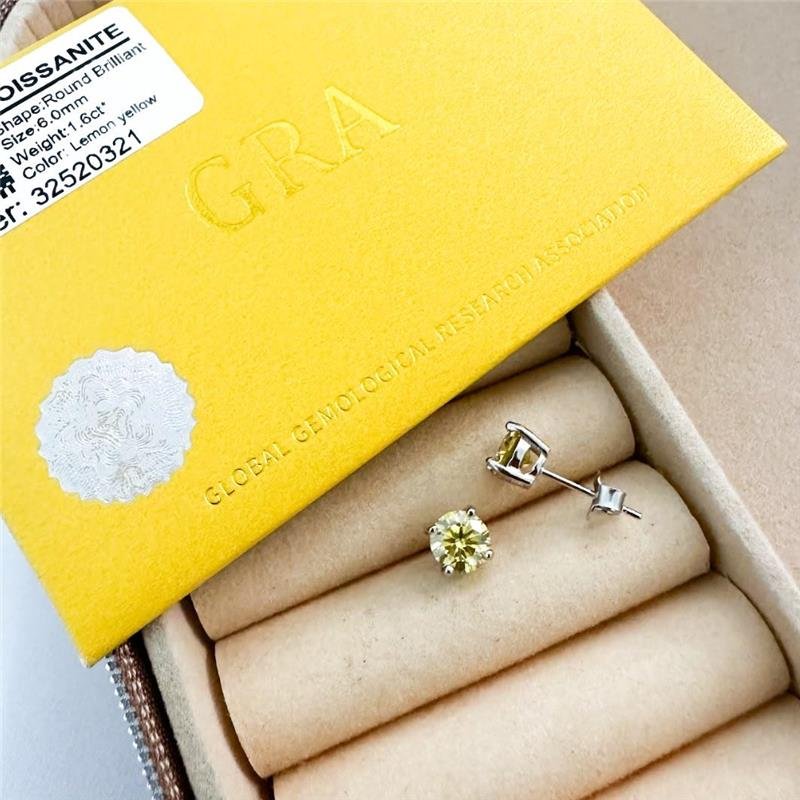  BRINCO PONTO DE LUZ LEMON YELLOW 6MM MOISSANITE PRATA 925