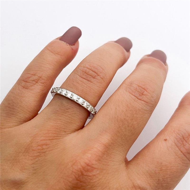 ANEL MOISSANITE MEIA ALIANÇA CRAVEJADA PRATA 925