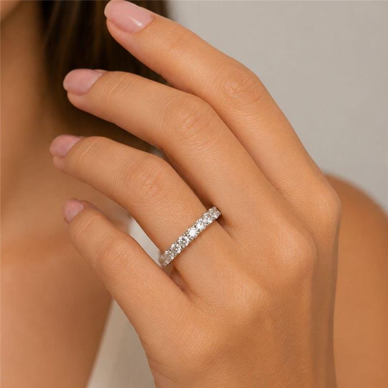 ANEL MOISSANITE ALIANÇA INTEIRA 3MM CRAVEJADA PRATA 925