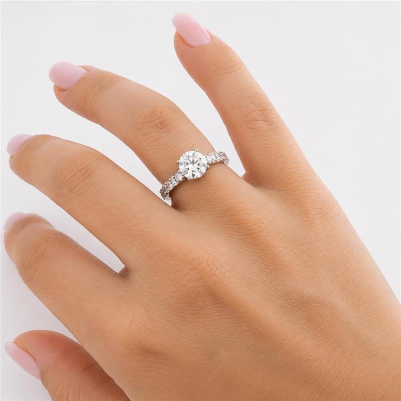 ANEL MOISSANITE SOLITÁRIO 6.5 MM ARO CRAVEJADO PRATA 925