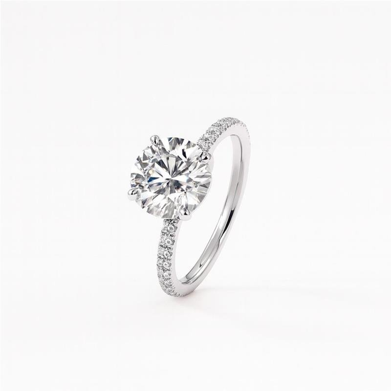 ANEL MOISSANITE SOLITÁRIO 6.5 MM ARO CRAVEJADO PRATA 925