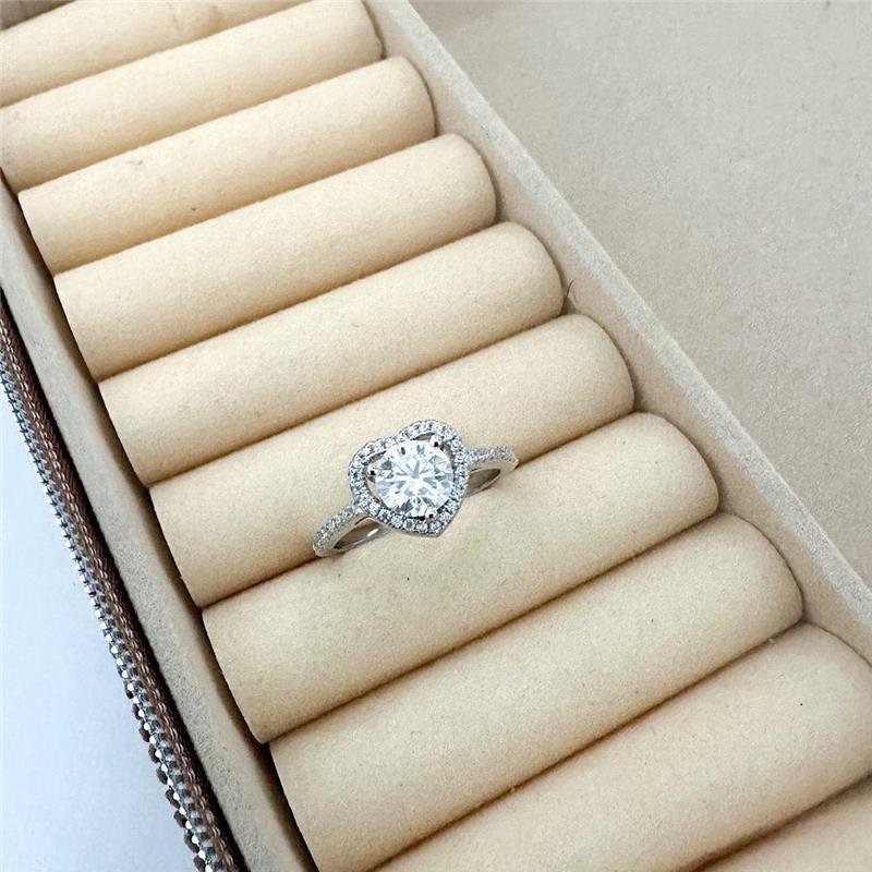 ANEL MOISSANITE 6.5MM CORAÇÃO CRAVEJADO PRATA 925