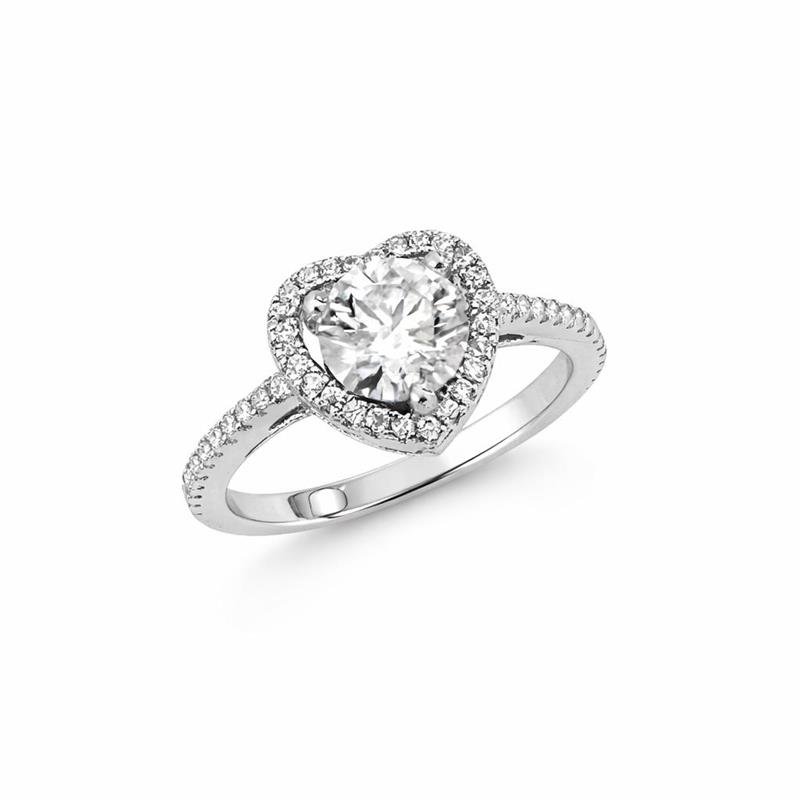 ANEL MOISSANITE 6.5MM CORAÇÃO CRAVEJADO PRATA 925