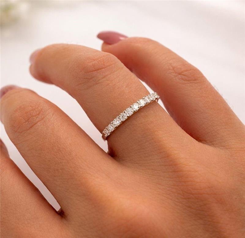ANEL MEIA ALIANÇA MOISSANITE 2MM PRATA 