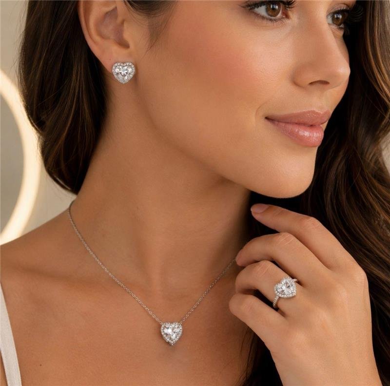 ANEL MOISSANITE CORAÇÃO CRAVEJADO PRATA 925
