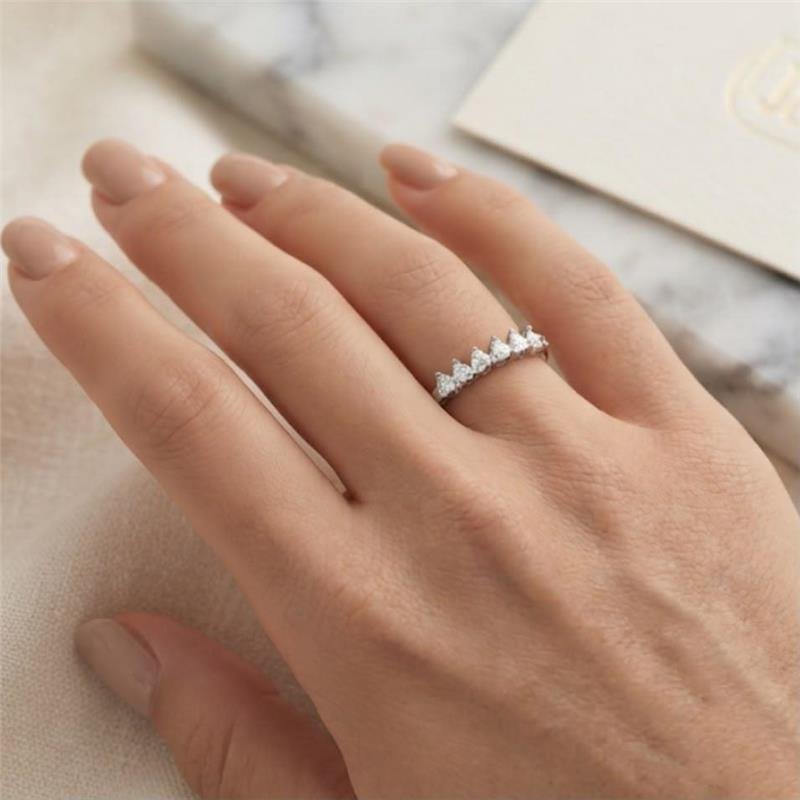 ANEL MEIA ALIANÇA 3 PONTAS MOISSANITE PRATA 925