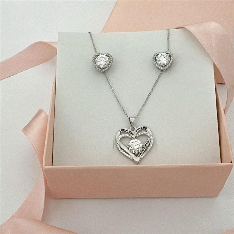 CONJUNTO CORAÇÃO PEDRA 6,5MM PRATA 925