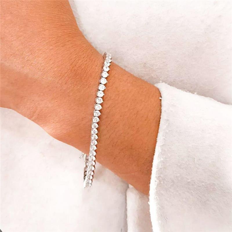 PULSEIRA MOISSANITE RIVIERA 3 PONTAS 3MM 18CM PRATA 925