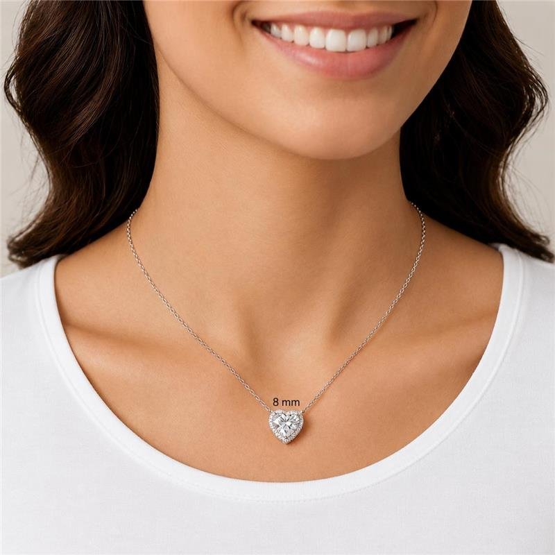 COLAR MOISSANITE CORAÇÃO 8MM CRAVEJADO PRATA 925