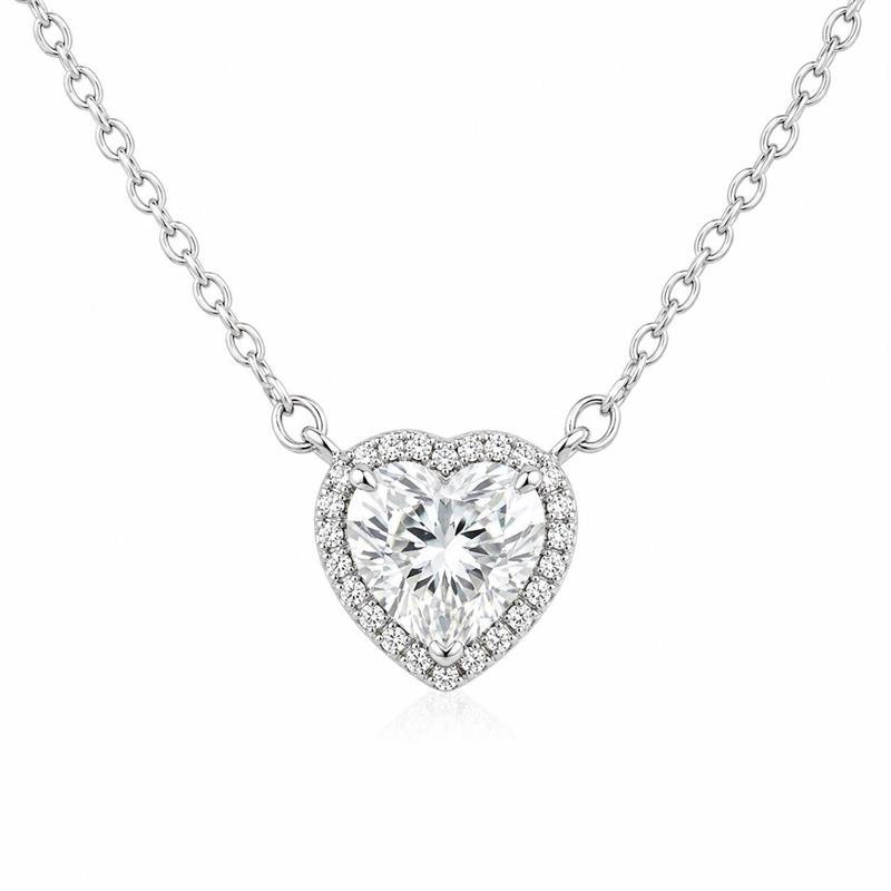 COLAR MOISSANITE CORAÇÃO 8MM CRAVEJADO PRATA 925