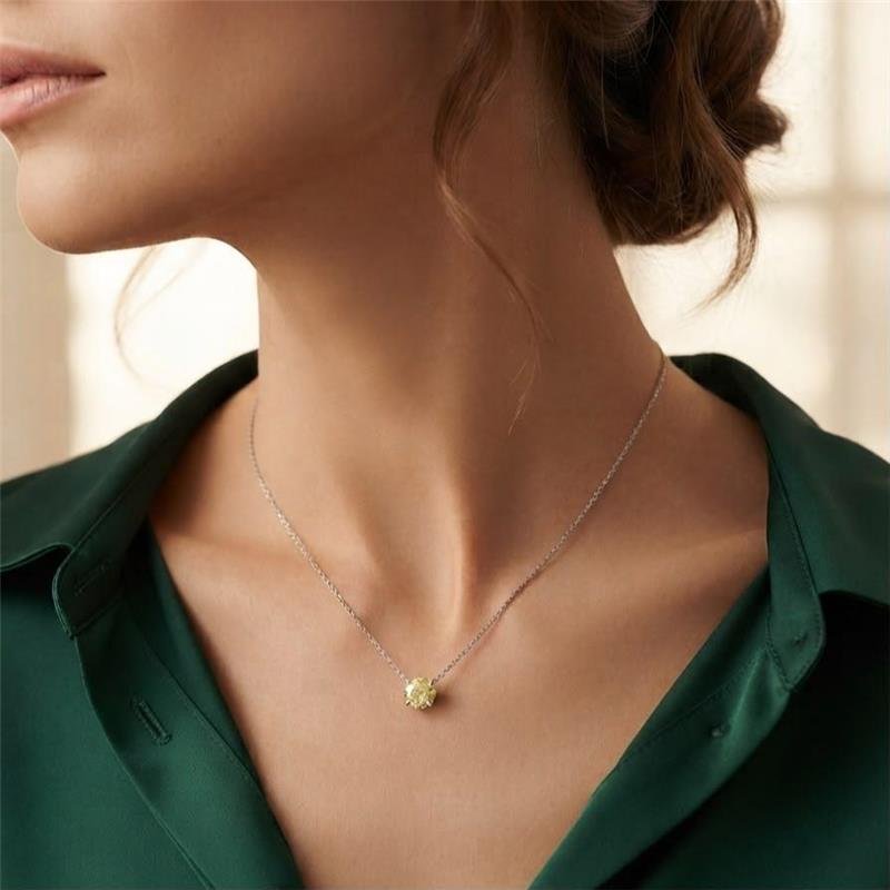 COLAR PONTO DE LUZ 6MM LEMON YELLOW MOISSANITE PRATA 925