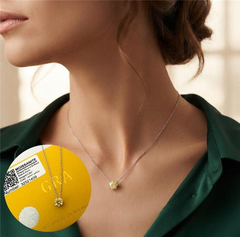 COLAR PONTO DE LUZ 6MM LEMON YELLOW MOISSANITE PRATA 925