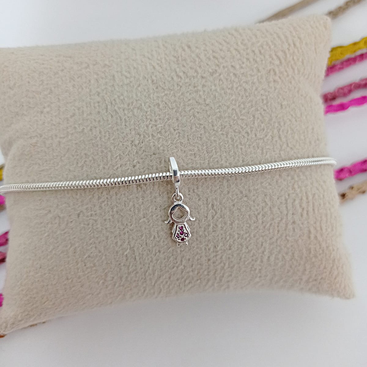 BERLOQUE MENINA CRAVEJADO ROSA PRATA 925