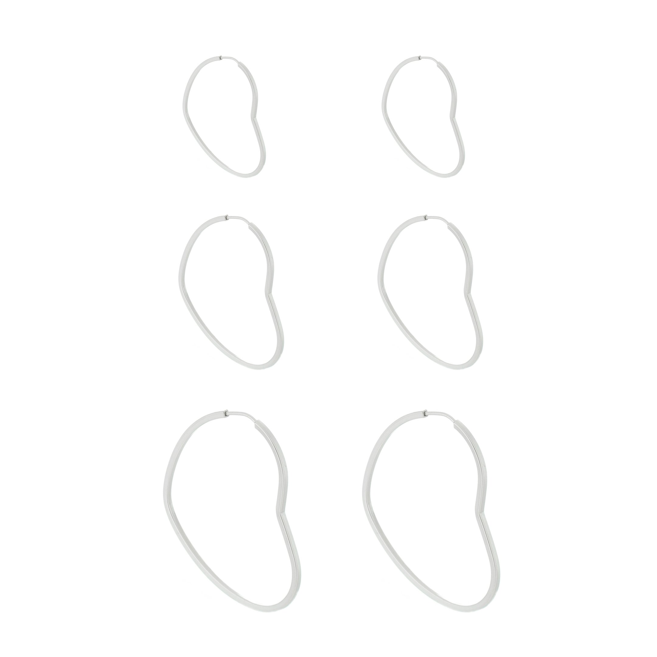 BRINCO TRIO CORAÇÃO FIO QUADRADO PRATA 925