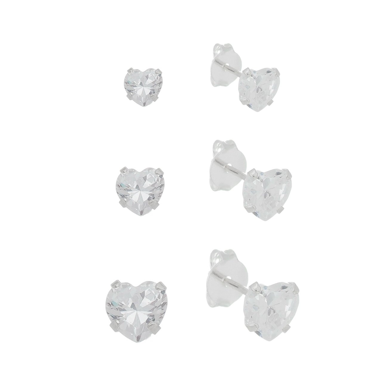 BRINCO TRIO CORAÇÃO PRATA 925 ZIRCÔNIA (4, 5 E 6MM)