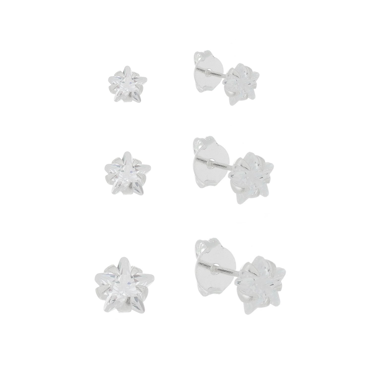 BRINCO TRIO ESTRELA ZIRCÔNIA PRATA 925 (4,5,6MM)