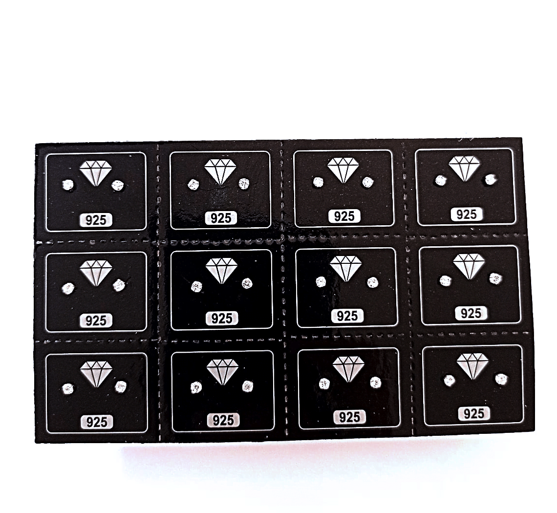 CARTELA COM 12 PARES 2MM PRATA 925