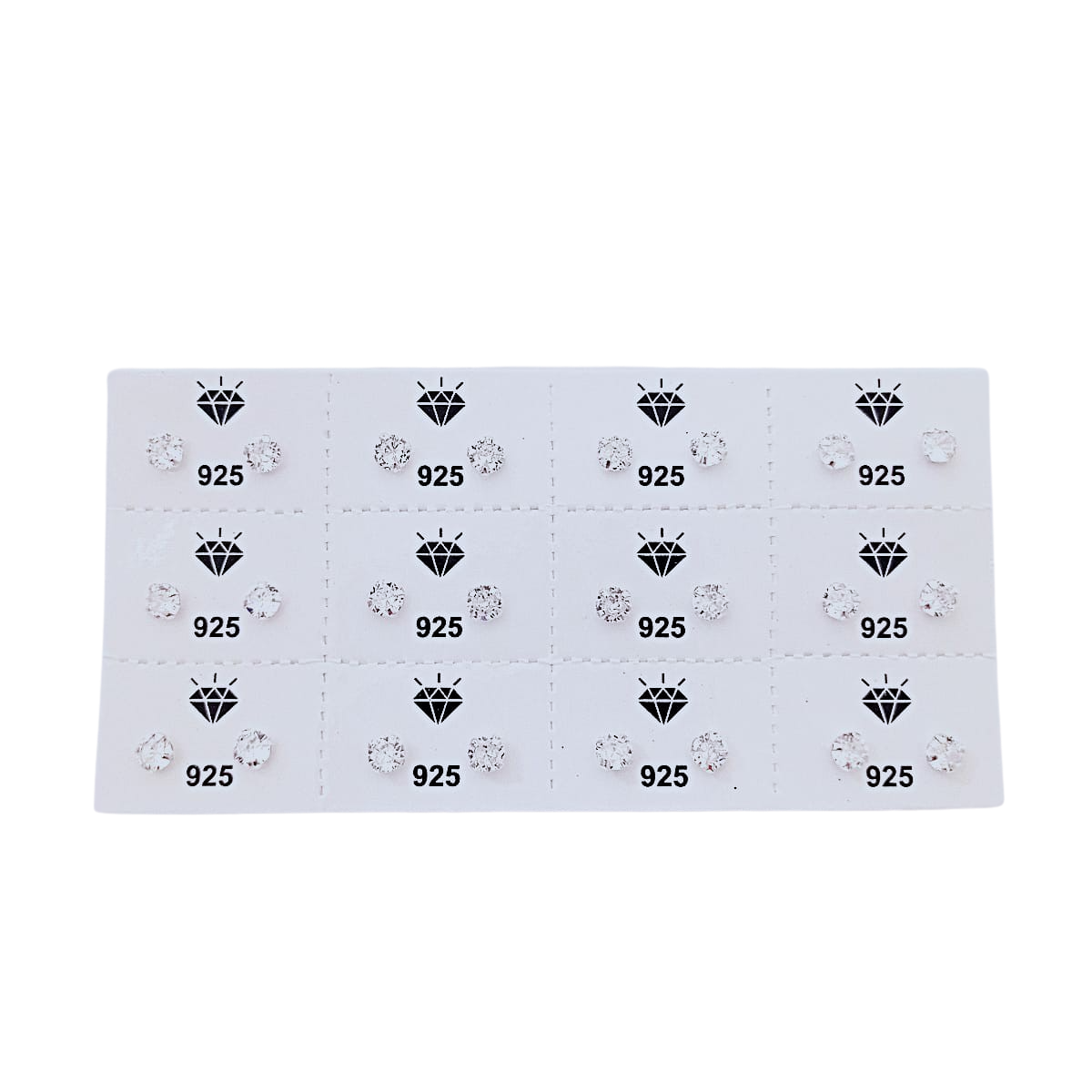 CARTELA COM 12 PARES 4MM PRATA 925