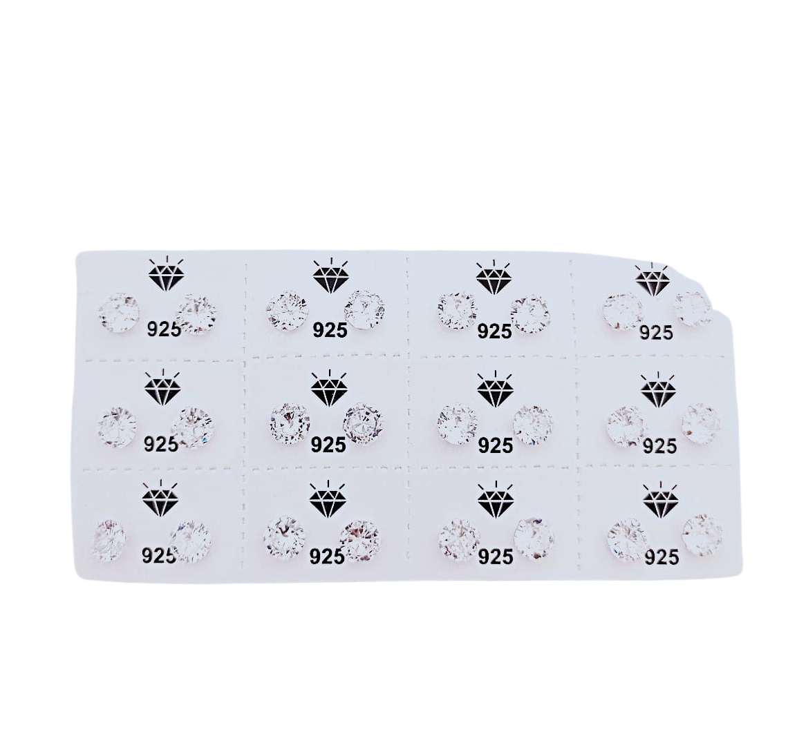 CARTELA COM 12 PARES 6MM PRATA 925