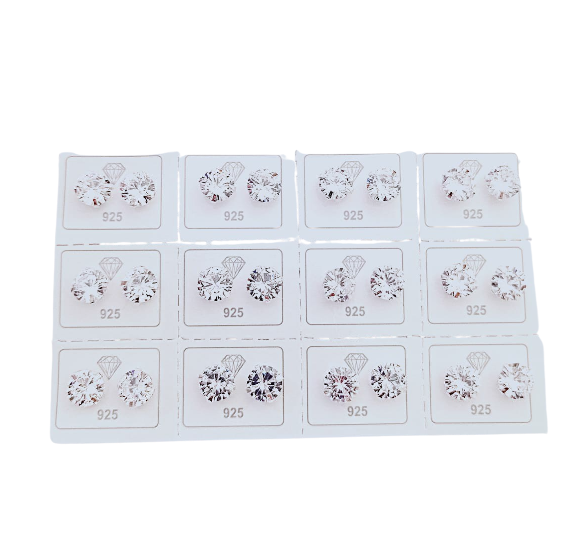 CARTELA COM 12 PARES 7MM PRATA 925