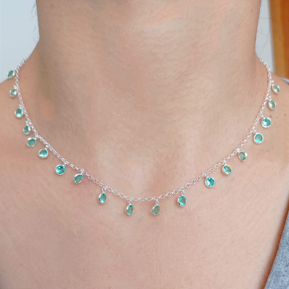 COLAR CHOKER ZIRCÔNIAS VERDE PRATA 925