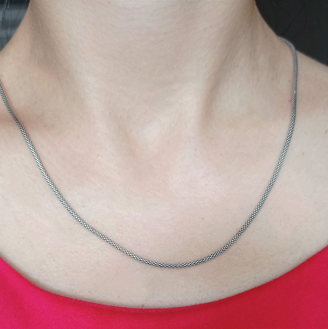 CORRENTE PIPOCA 45CM PRATA DE BALI 925