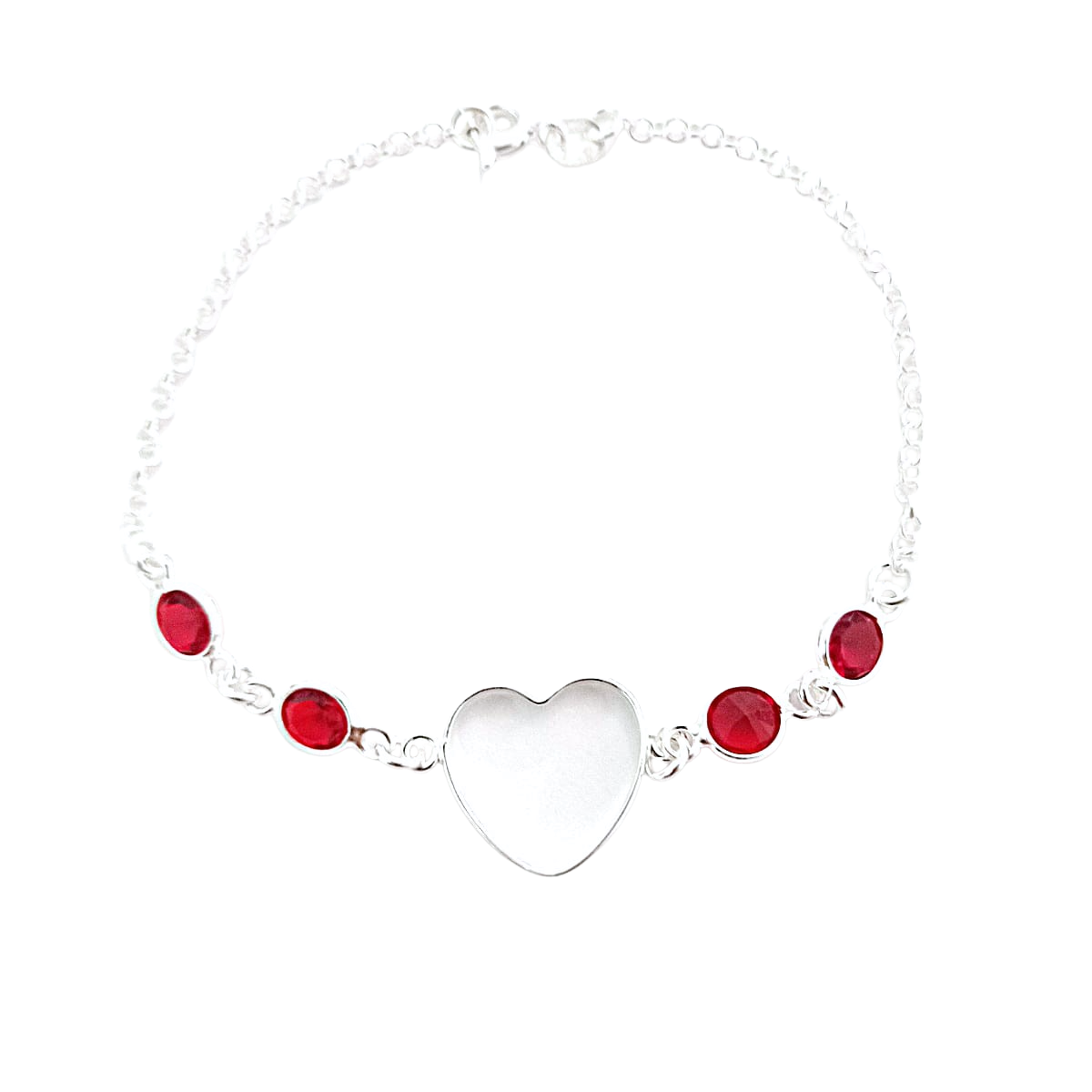 PULSEIRA CORAÇÃO ZIRCÔNIAS VERMELHAS PRATA 925