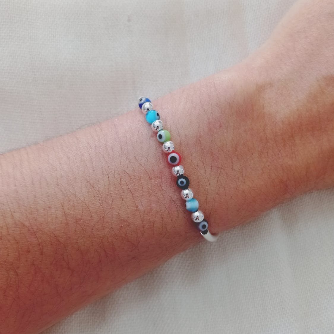 PULSEIRA OLHO GREGO COLORIDA PRATA 925