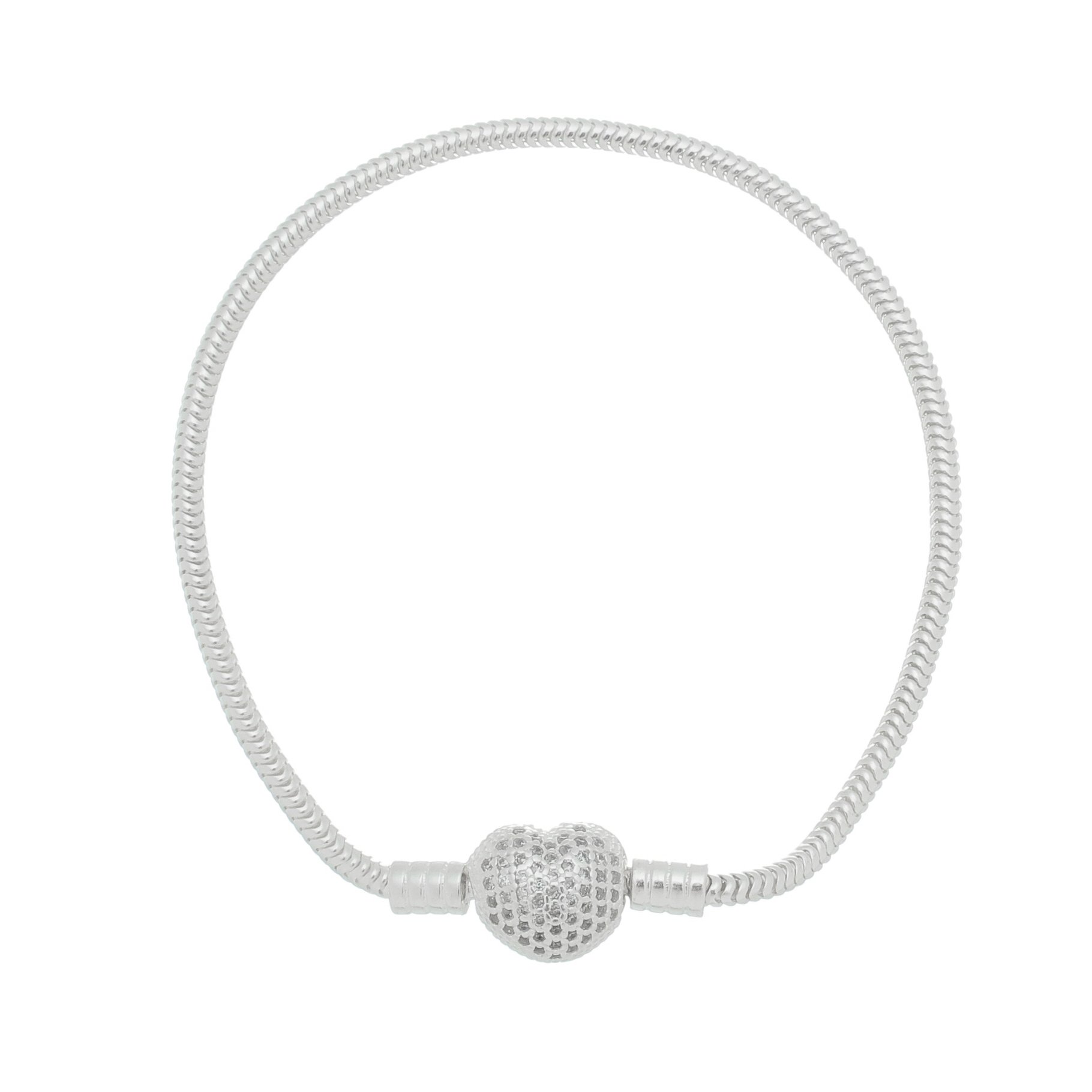 PULSEIRA PARA BERLOQUES CORAÇÃO CRAVEJADO PRATA 925